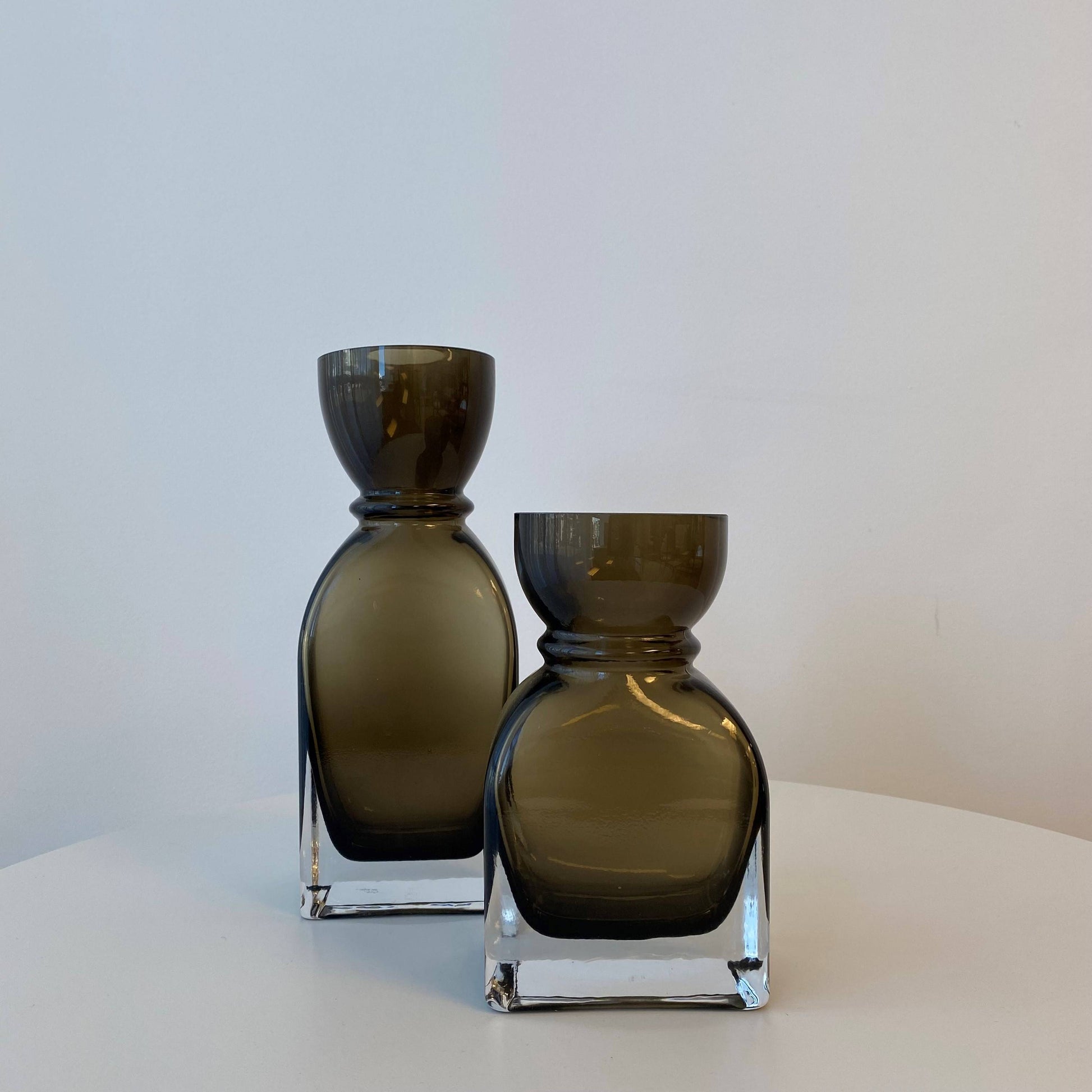 Fleur Round Neck Glass Vase - Small Smoked Olive 9.5x6.5x17 cm