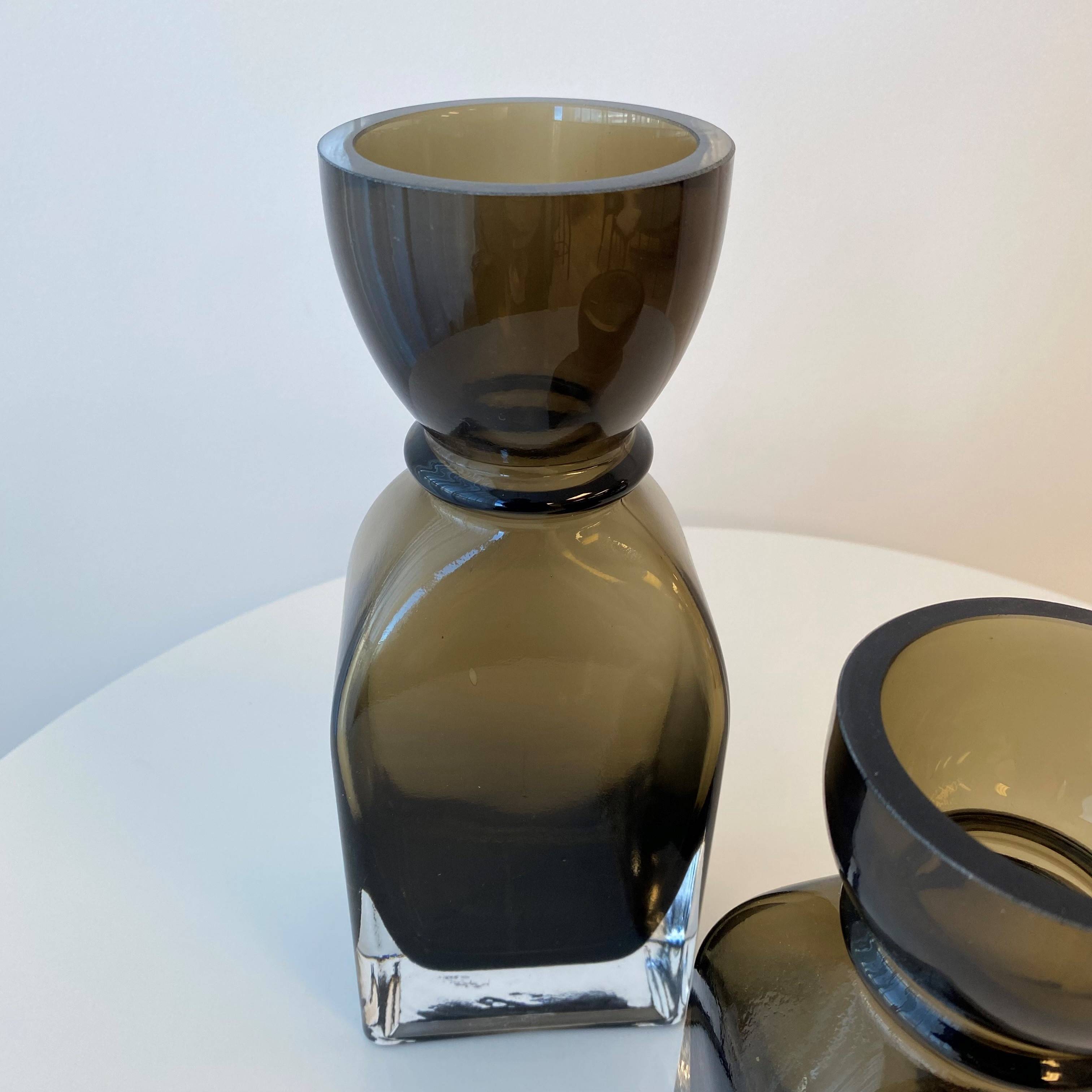 Fleur Round Neck Glass Vase - Small Smoked Olive 9.5x6.5x17 cm