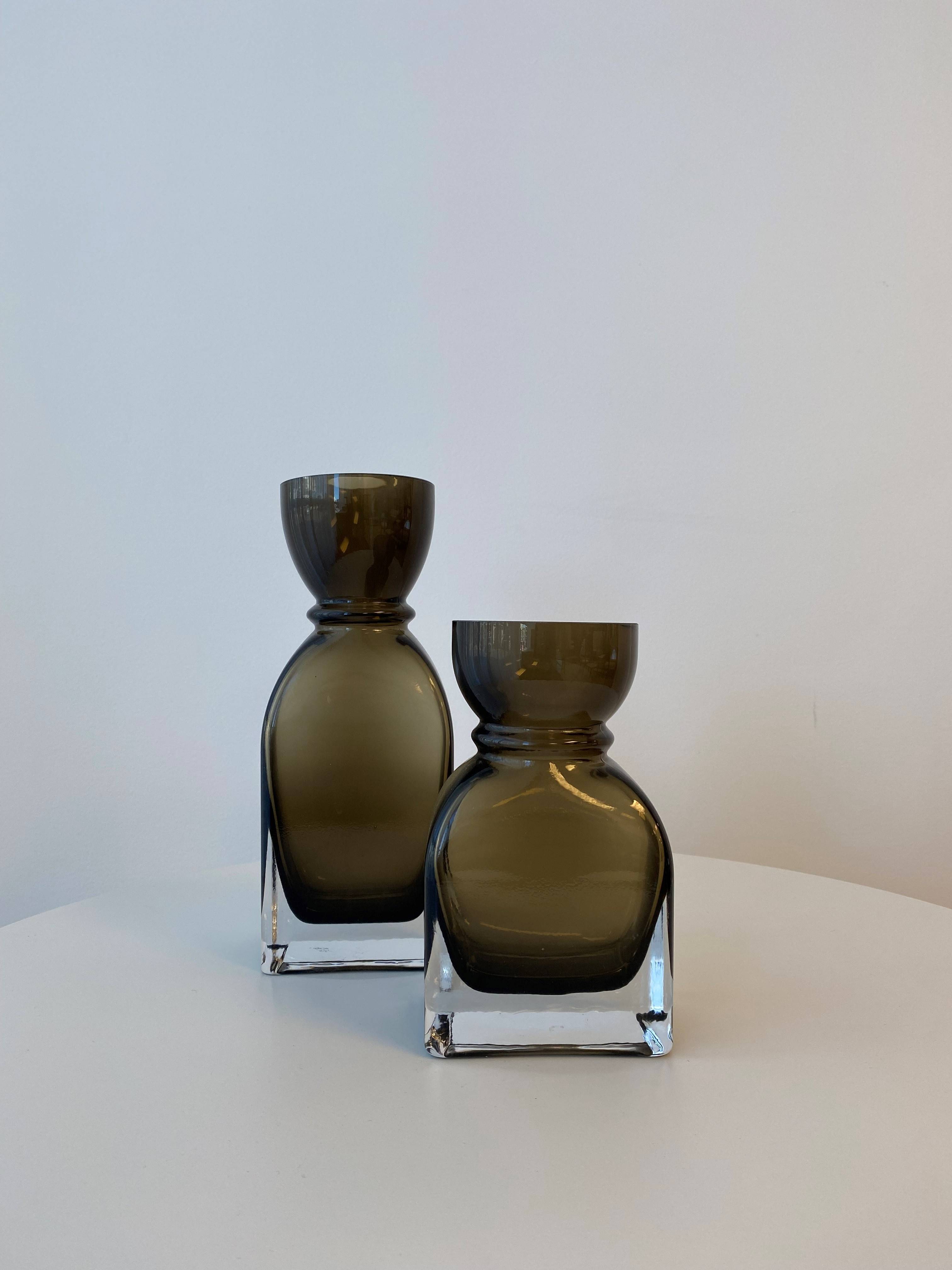 Fleur Round Neck Glass Vase - Small Smoked Olive 9.5x6.5x17 cm