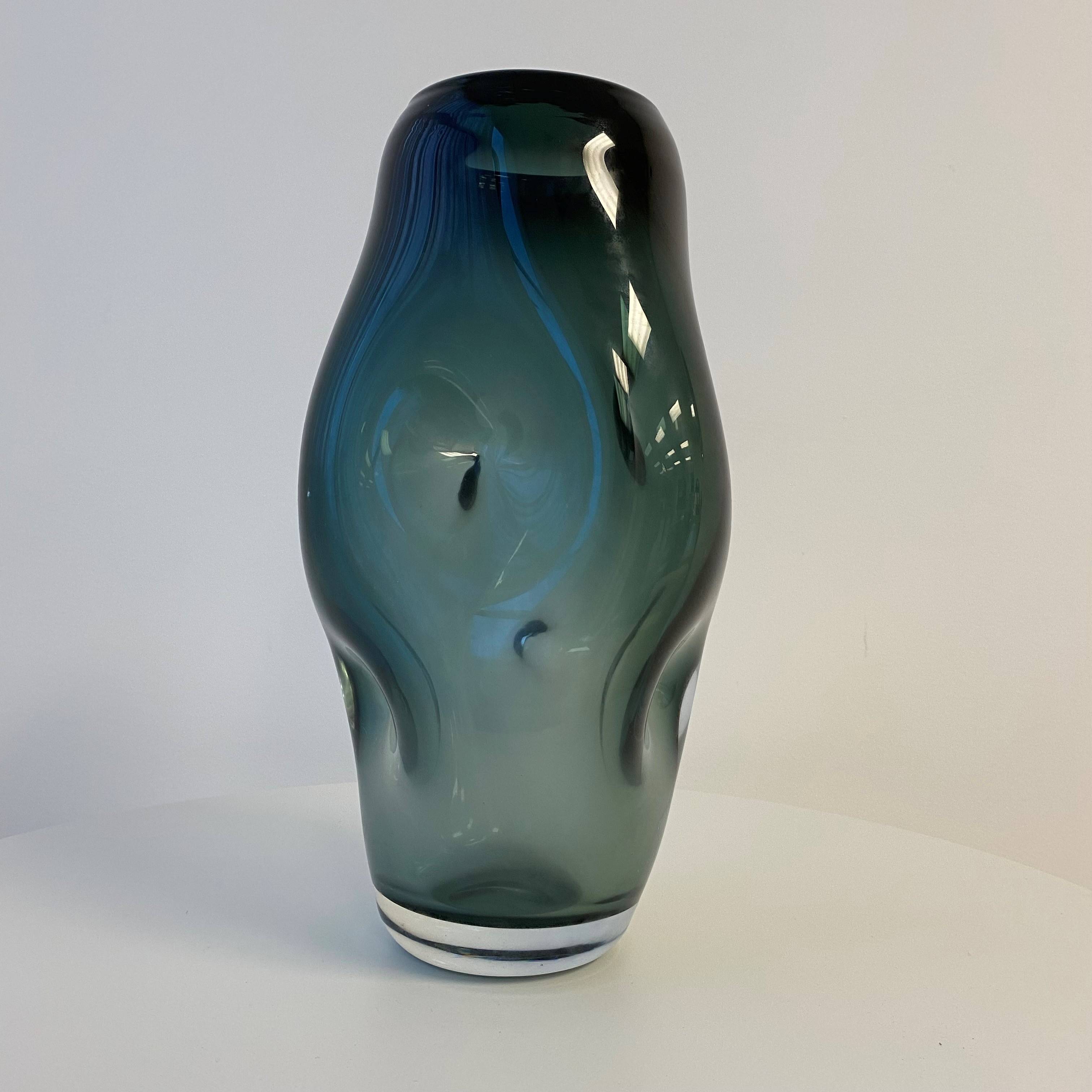 Fleur Dimpled Glass Vase - Ocean Blue 18x34 cm