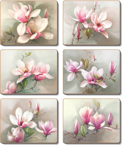 Coasters Magnolias, Set of 6 12x10 cm