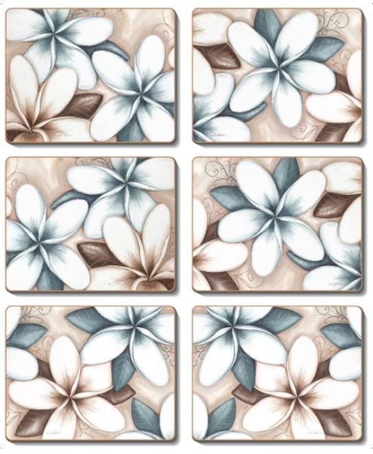 Coasters Ocean Frangipani, Set of 6 12x10 cm