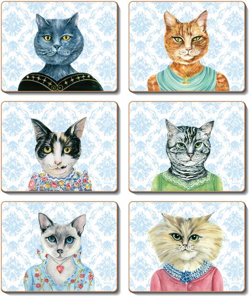 Coasters Lady Cat Luncheon, Set of 6 12x10 cm
