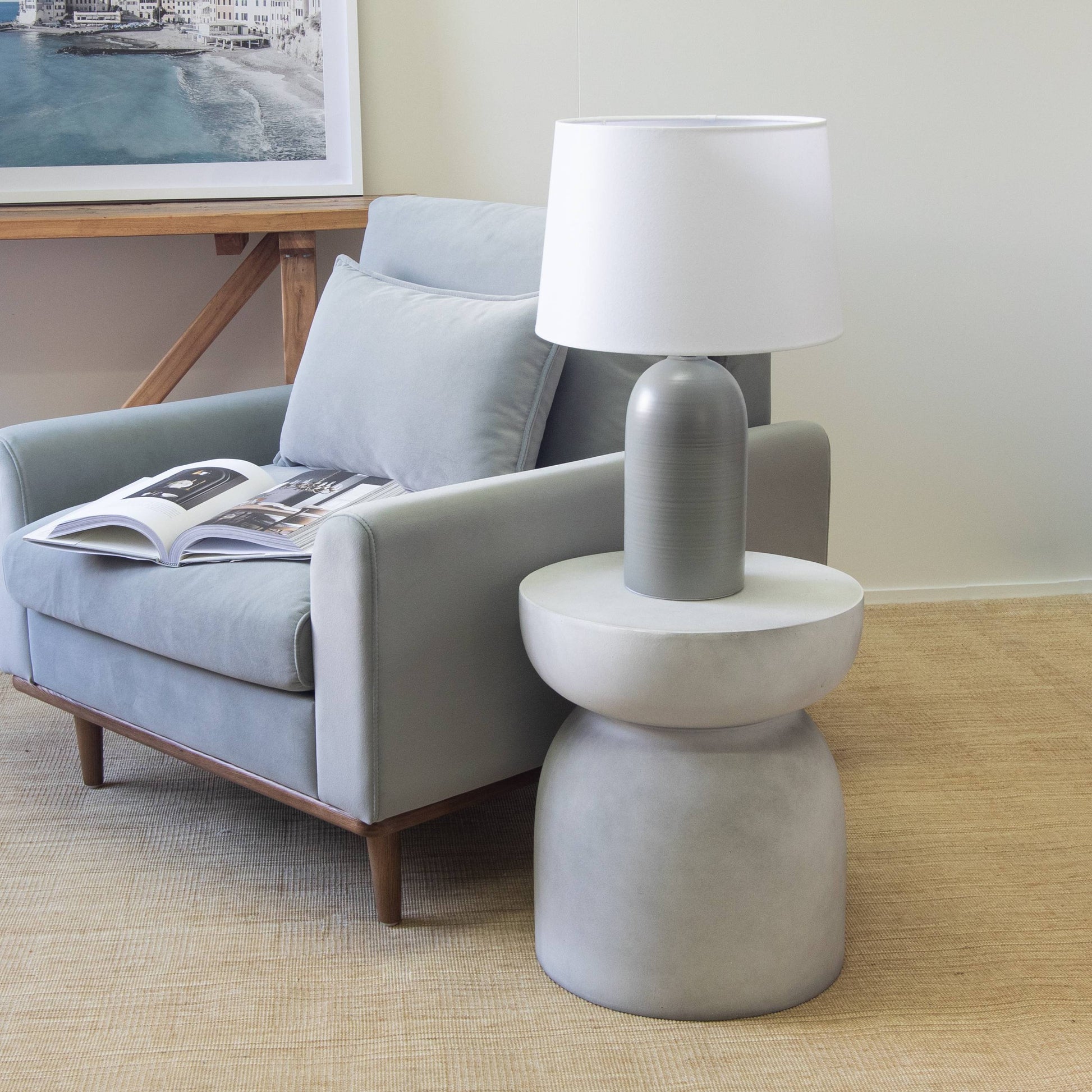 Pedestal Side Table - Stone 37x47 cm