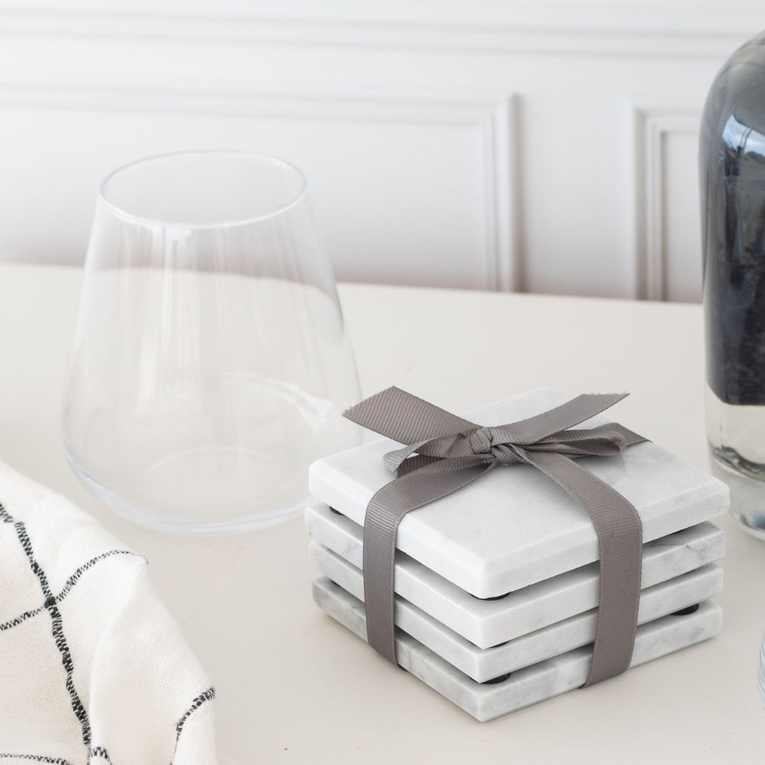 Square Marble Coasters set of 4 Grey 9x9 cm