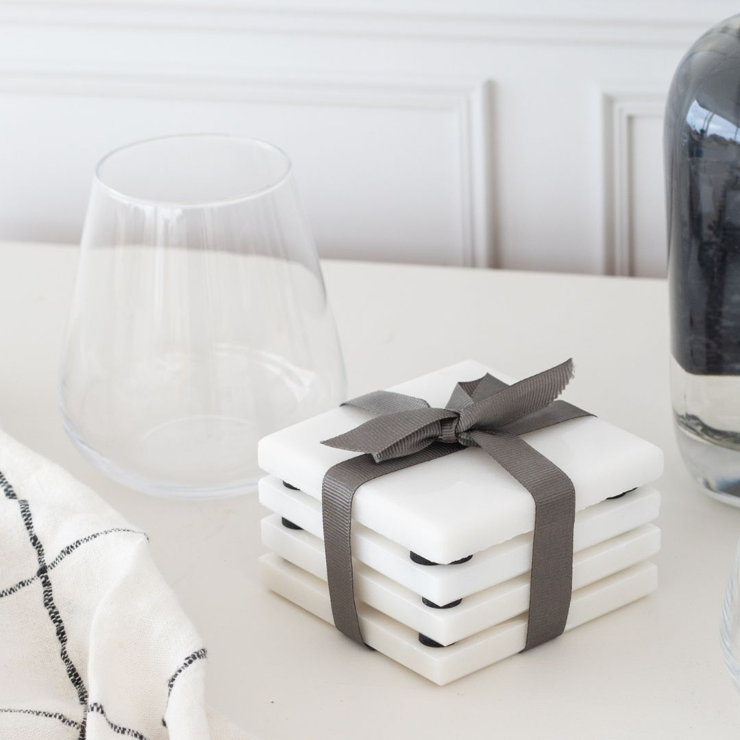 Square Marble Coasters set of 4 White 9x9 cm