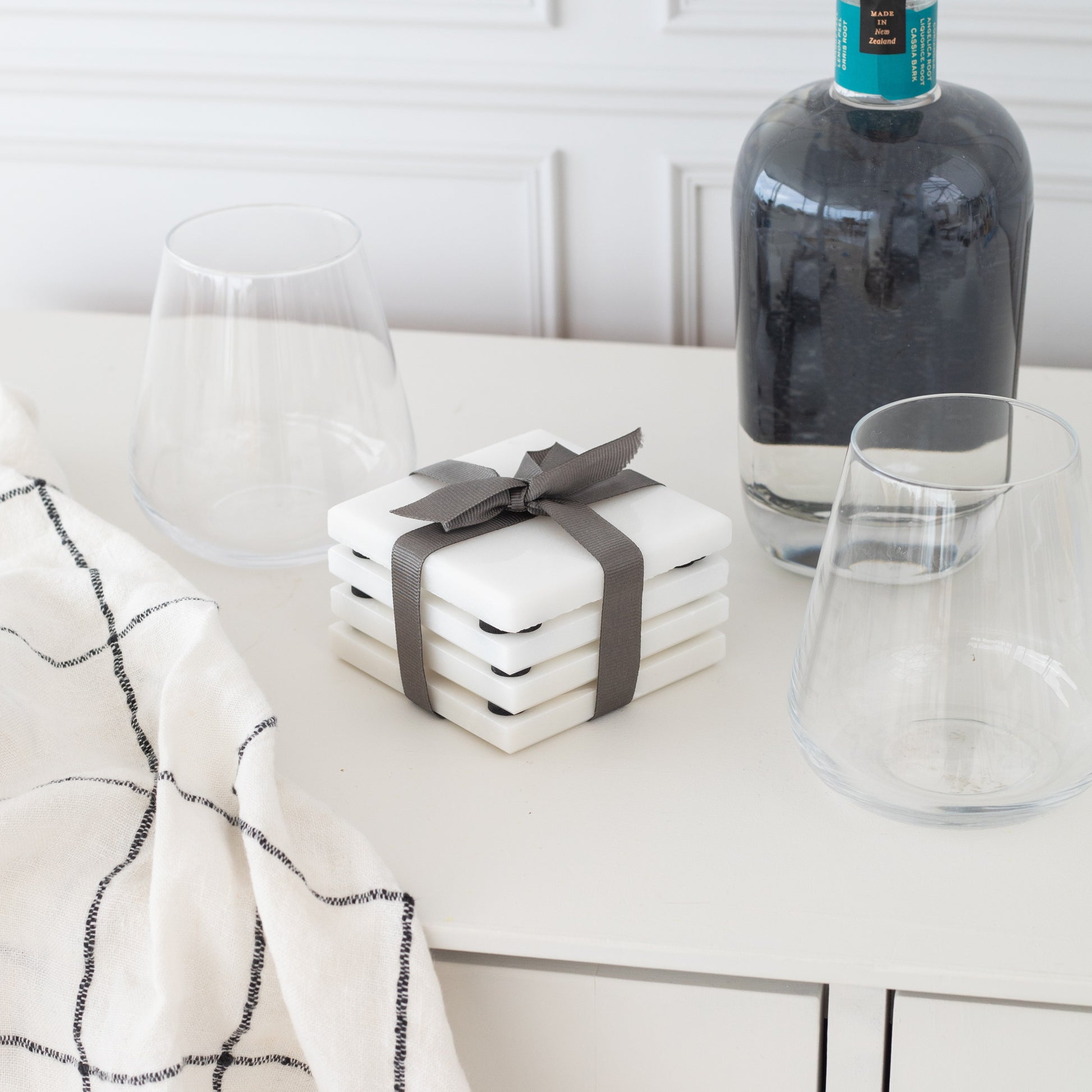 Square Marble Coasters set of 4 White 9x9 cm