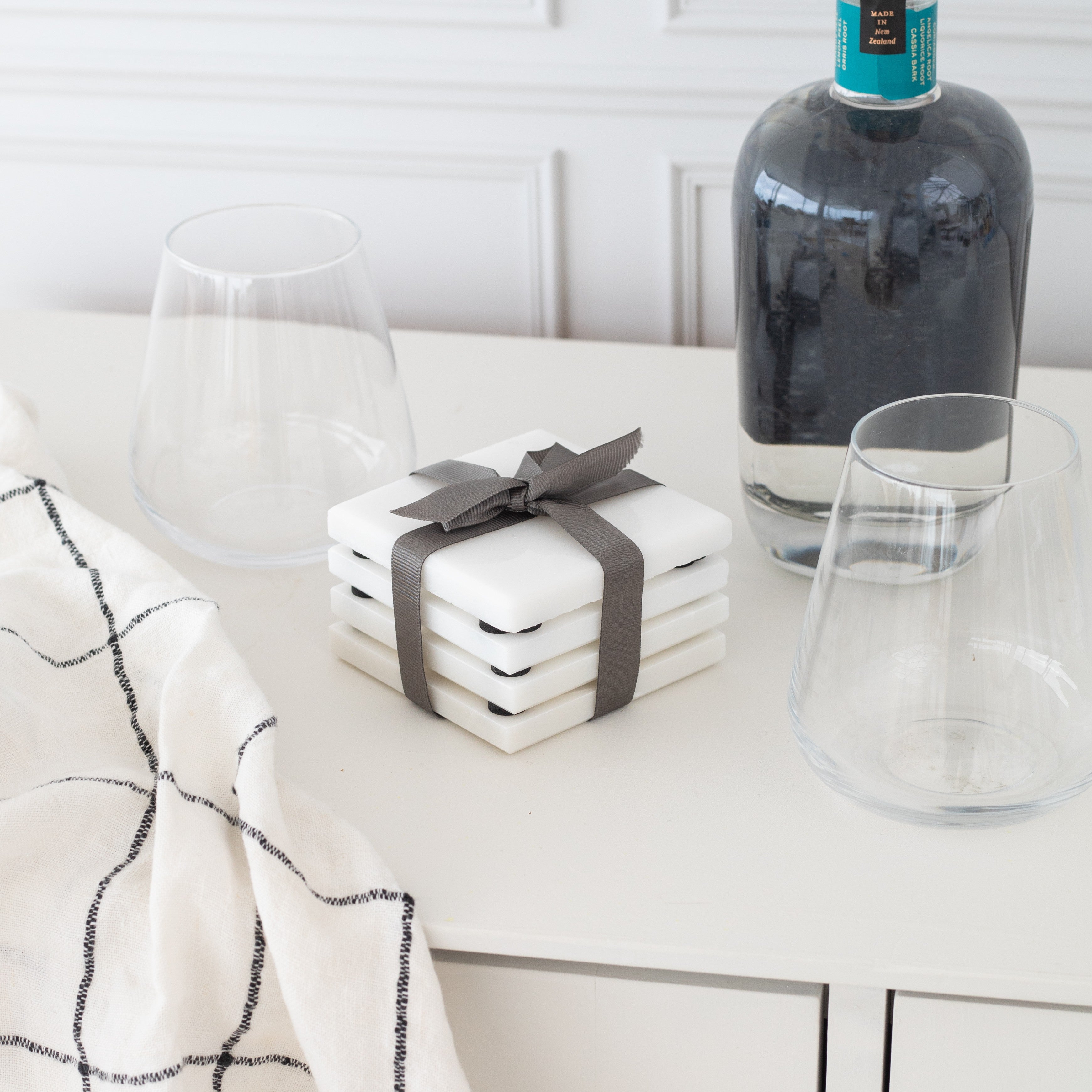 Square Marble Coasters set of 4 White 9x9 cm