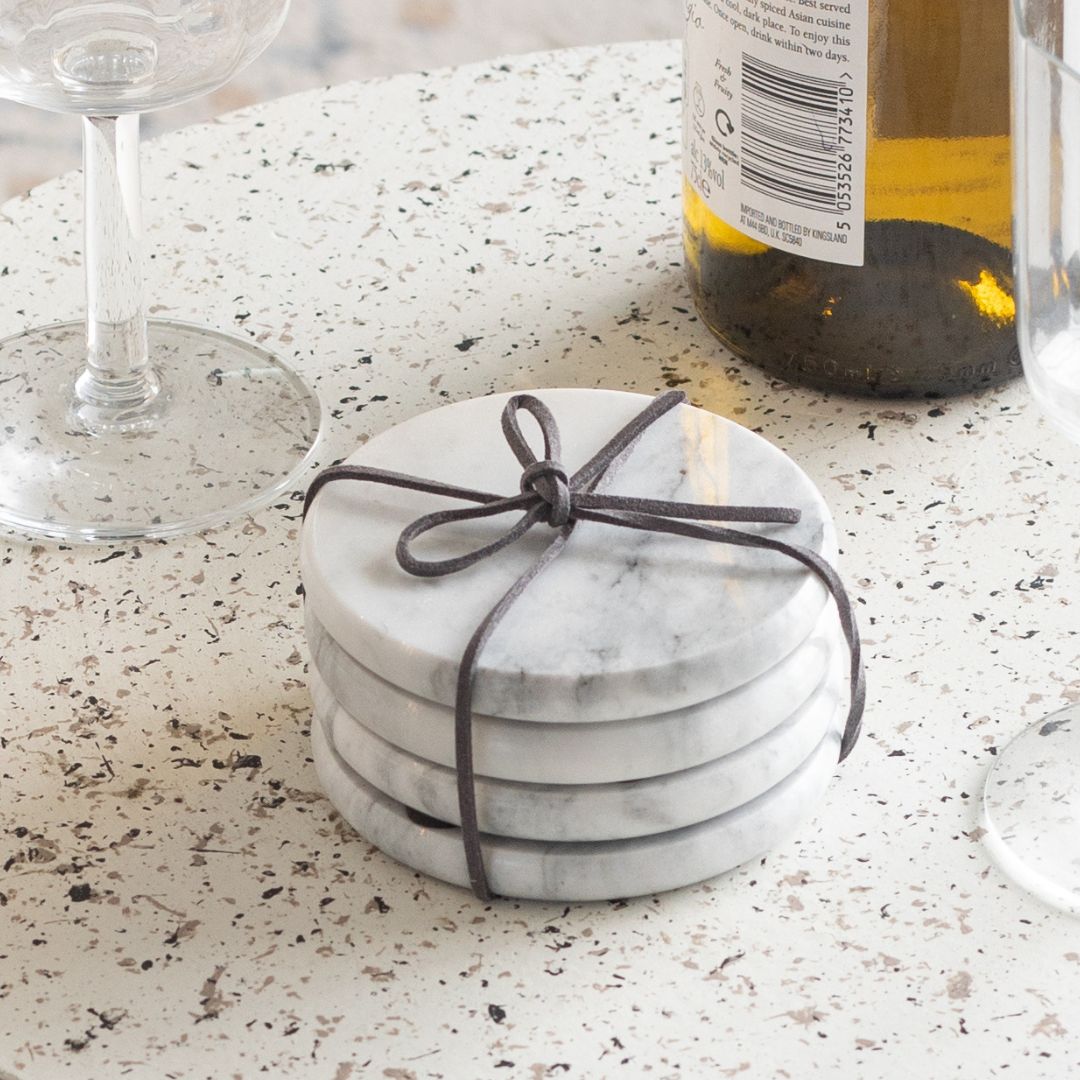 Round Marble Coasters set of 4 Grey 9x9 cm