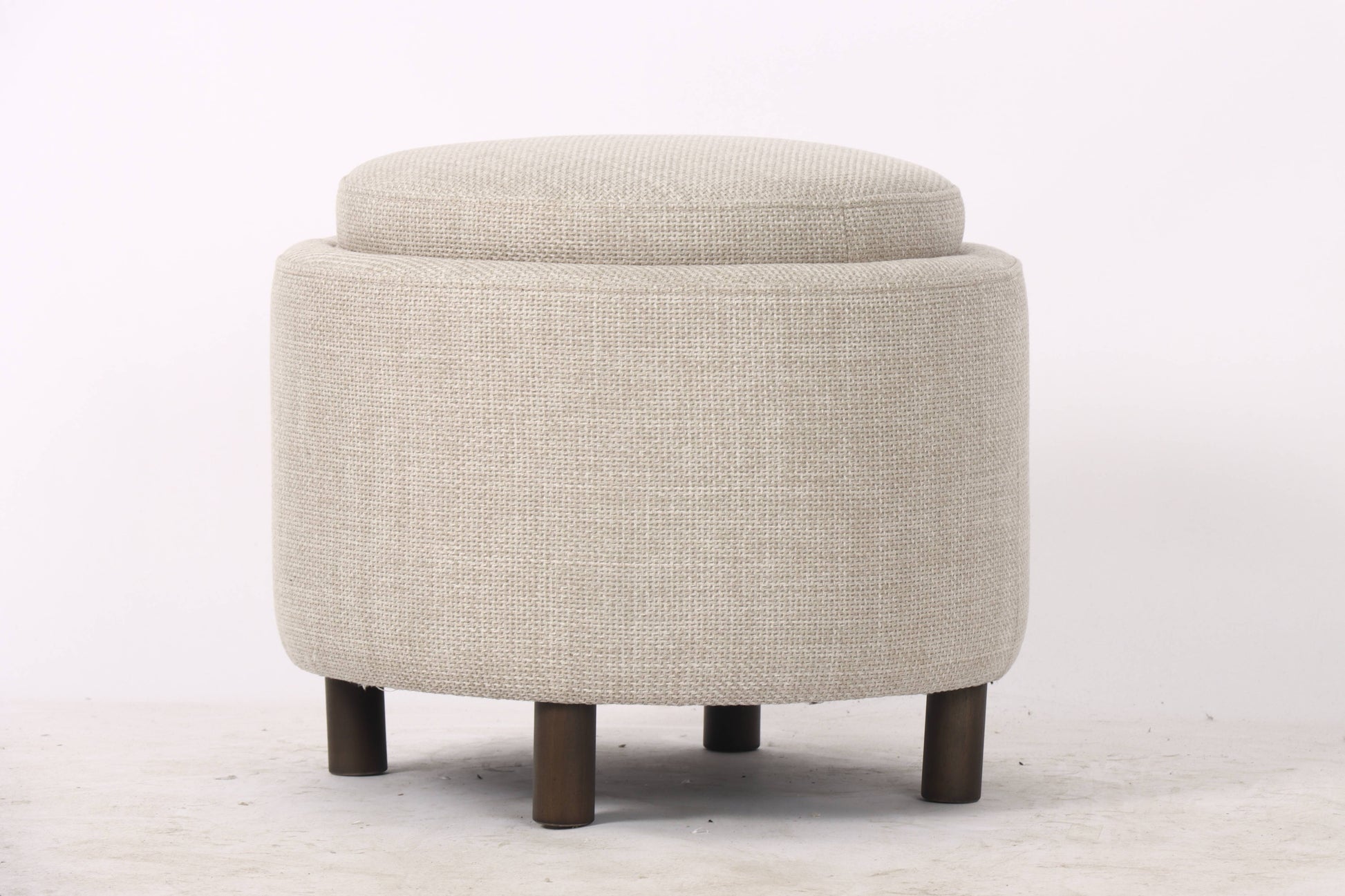 Otto Round Storage Ottoman, Walnut Legs 49x49x41 cm