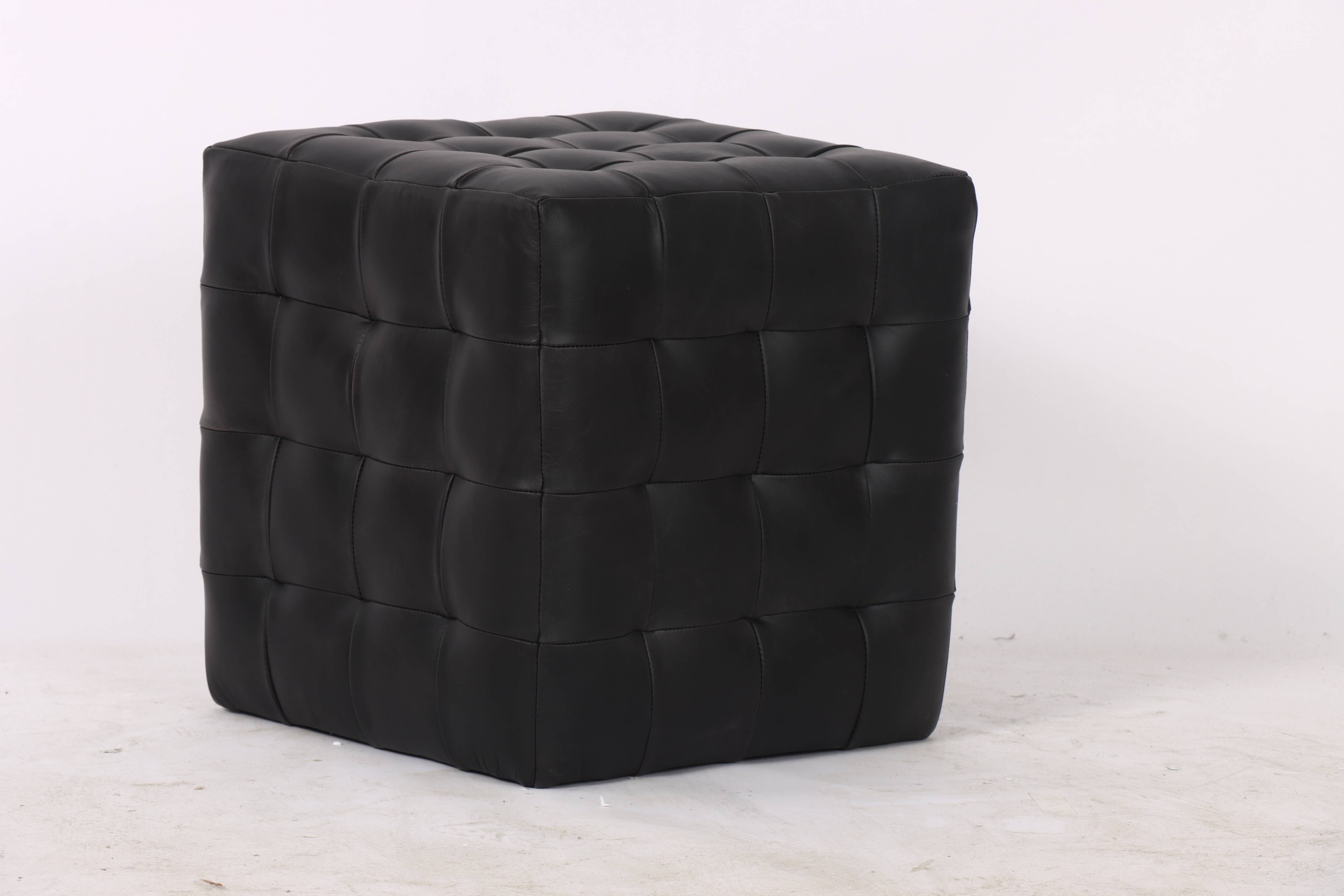 Cube Leather Ottoman, Black 37.5x37.5x38.5 cm