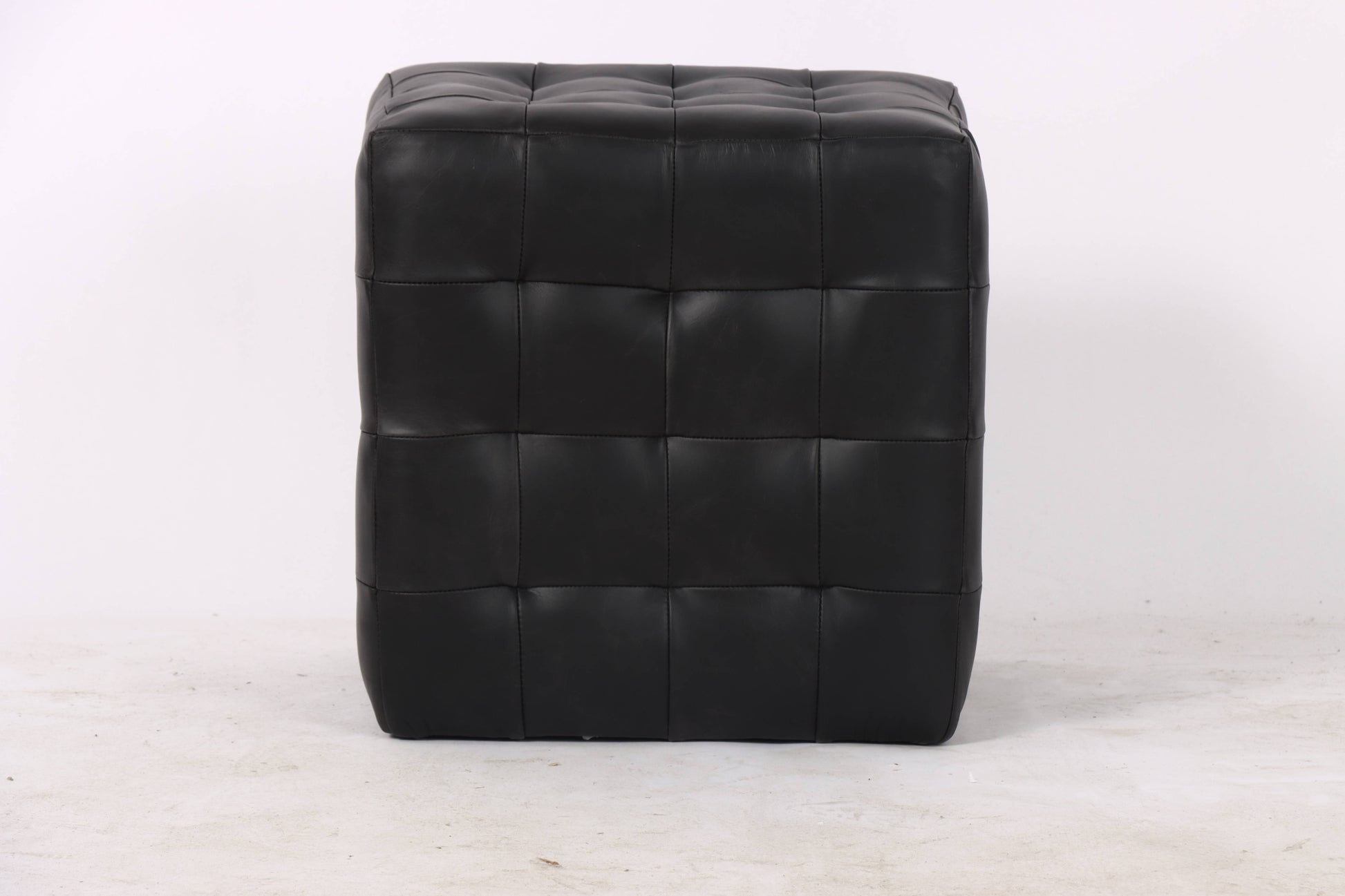 Cube Leather Ottoman, Black 37.5x37.5x38.5 cm