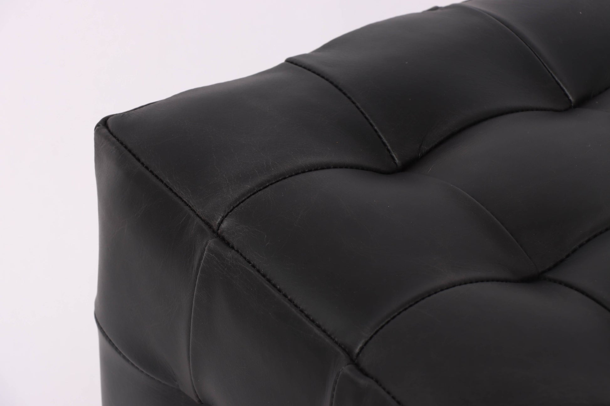 Cube Leather Ottoman, Black 37.5x37.5x38.5 cm