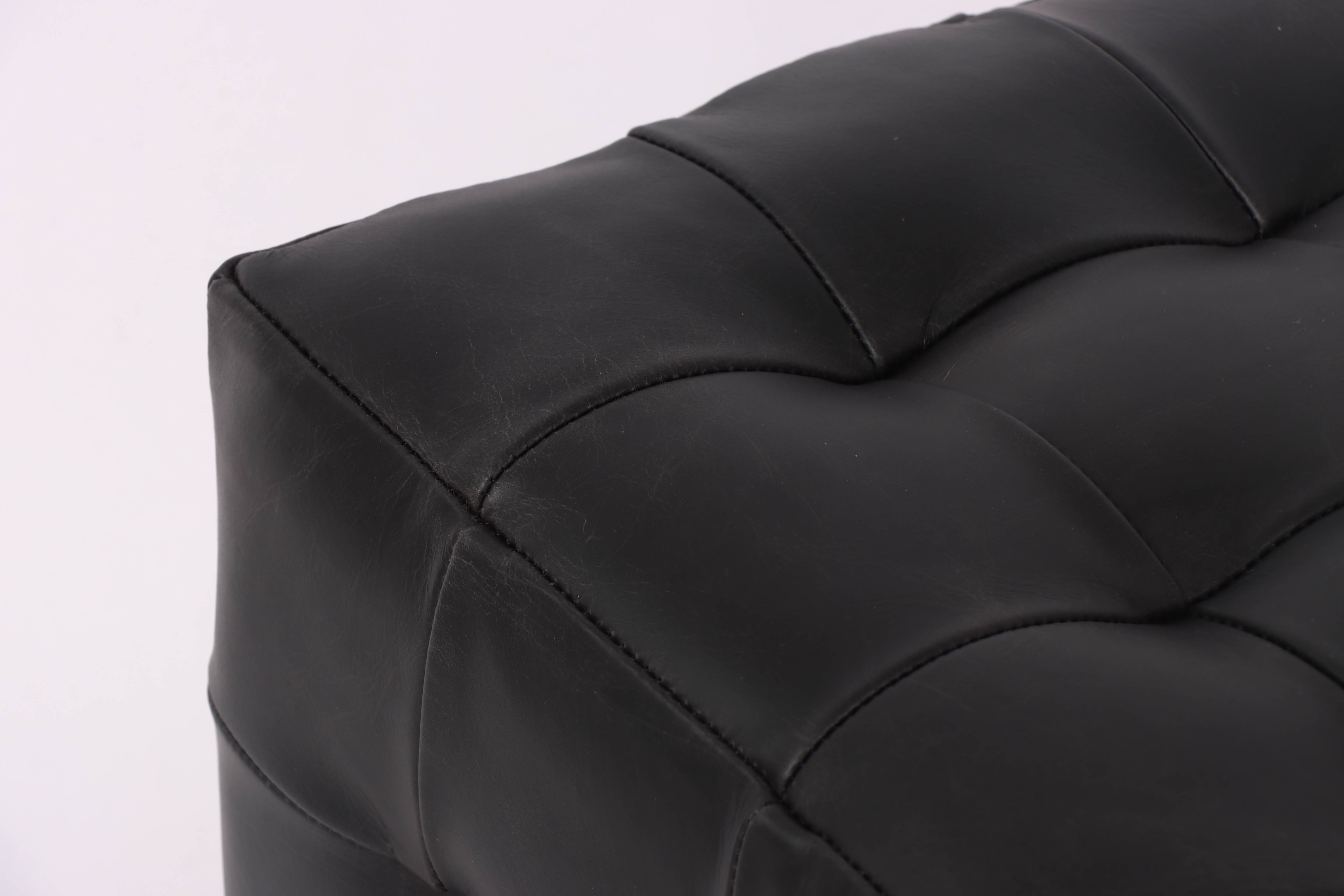 Cube Leather Ottoman, Black 37.5x37.5x38.5 cm