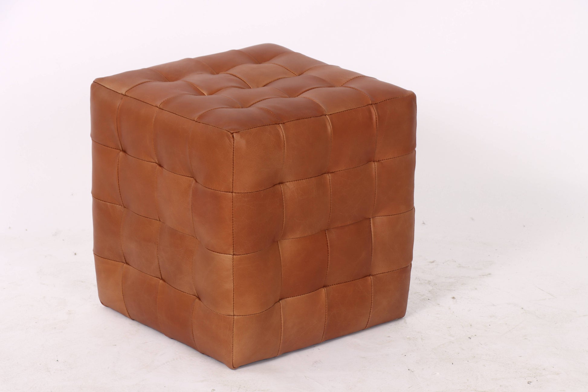 Cube Leather Ottoman, Cognac 37.5x37.5x38.5 cm