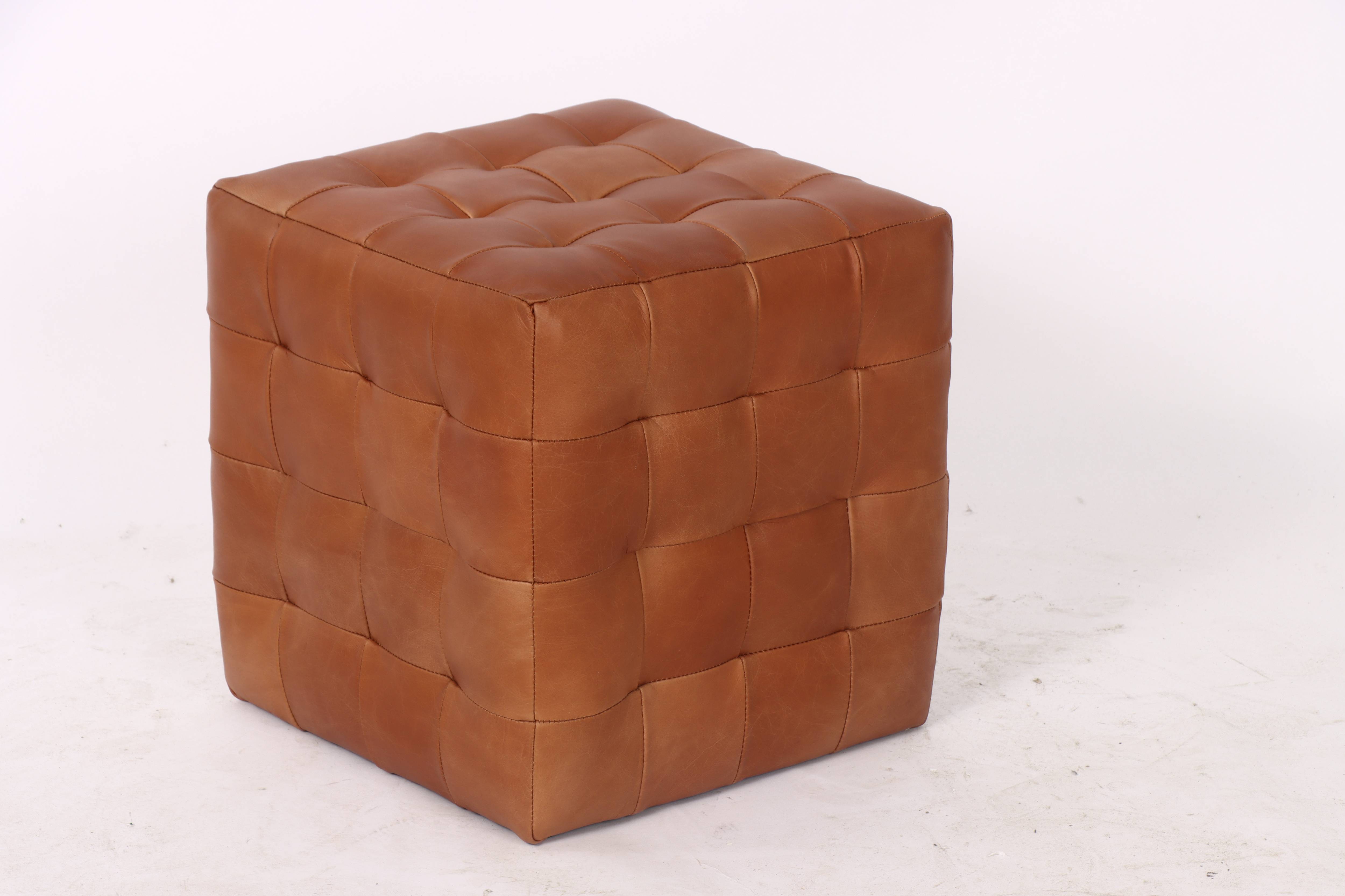 Cube Leather Ottoman, Cognac 37.5x37.5x38.5 cm