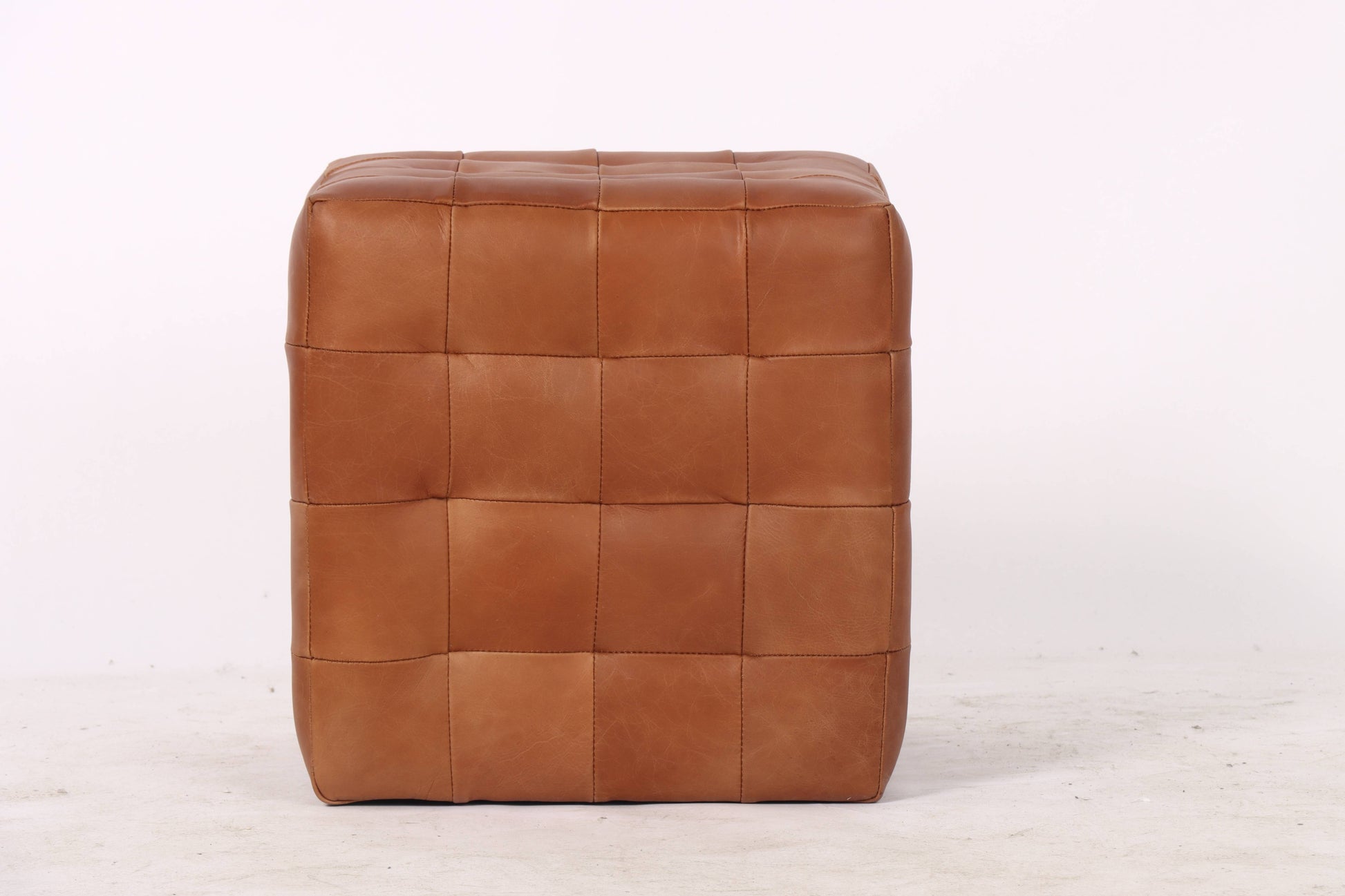 Cube Leather Ottoman, Cognac 37.5x37.5x38.5 cm
