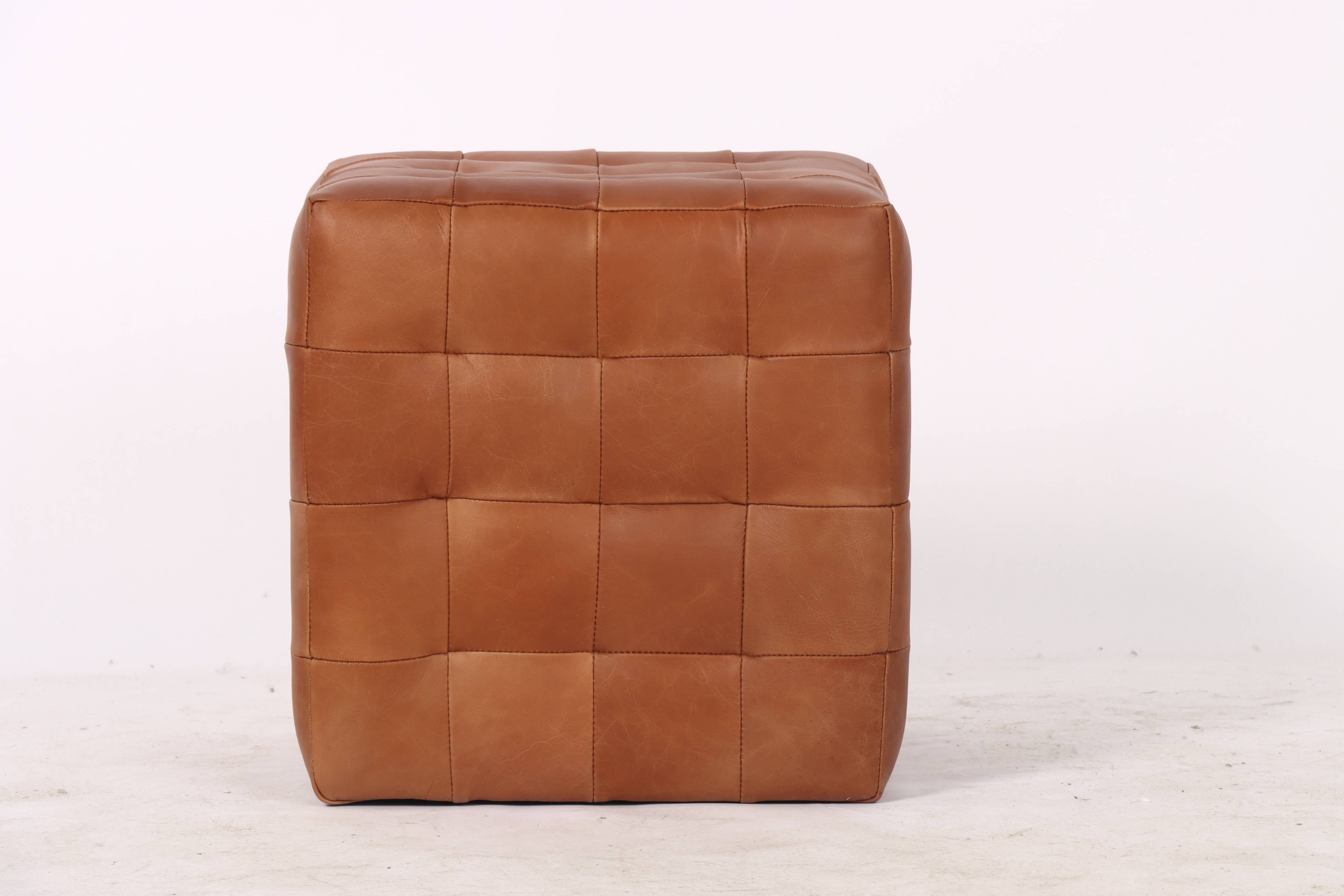Cube Leather Ottoman, Cognac 37.5x37.5x38.5 cm