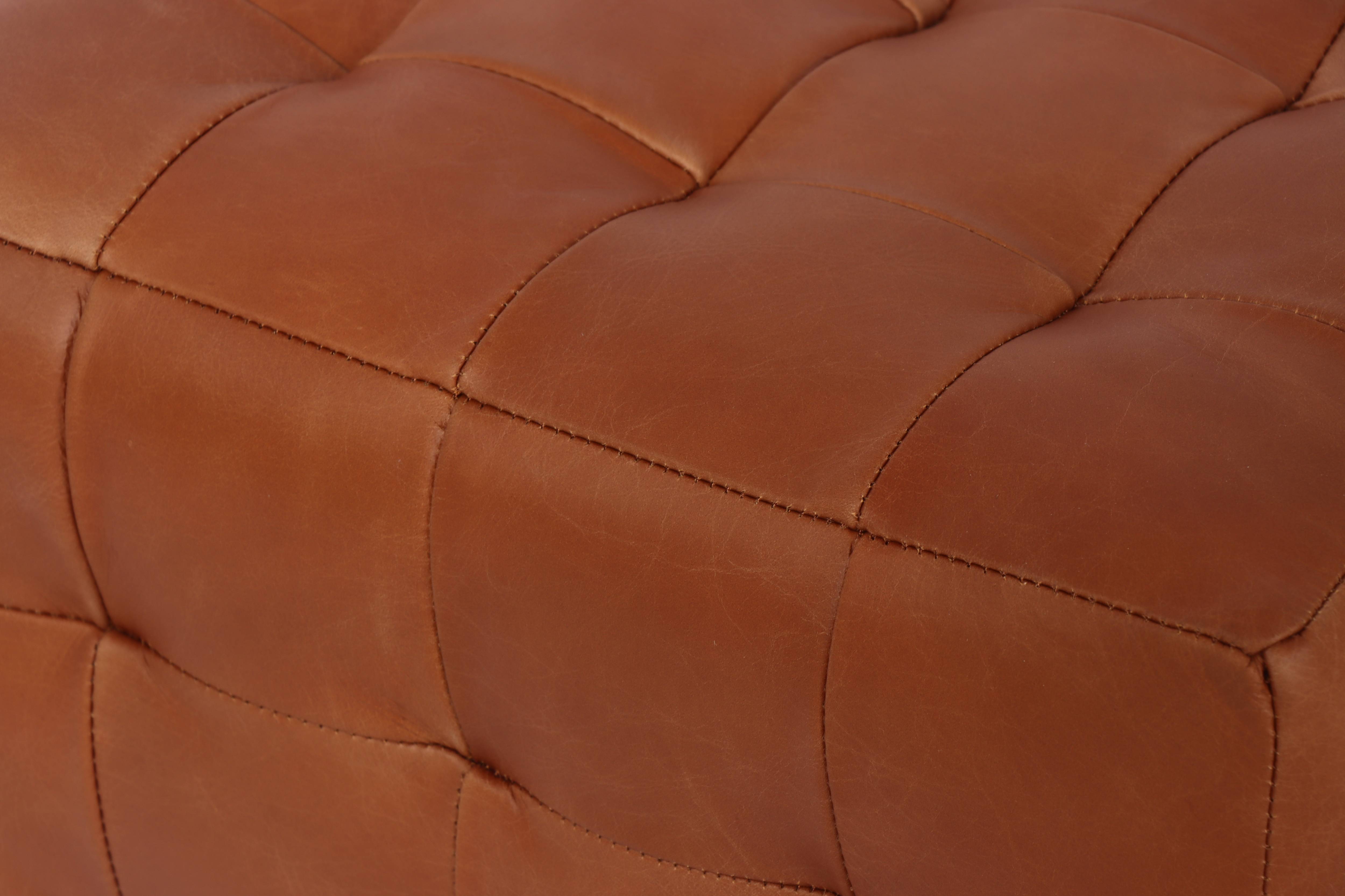 Cube Leather Ottoman, Cognac 37.5x37.5x38.5 cm