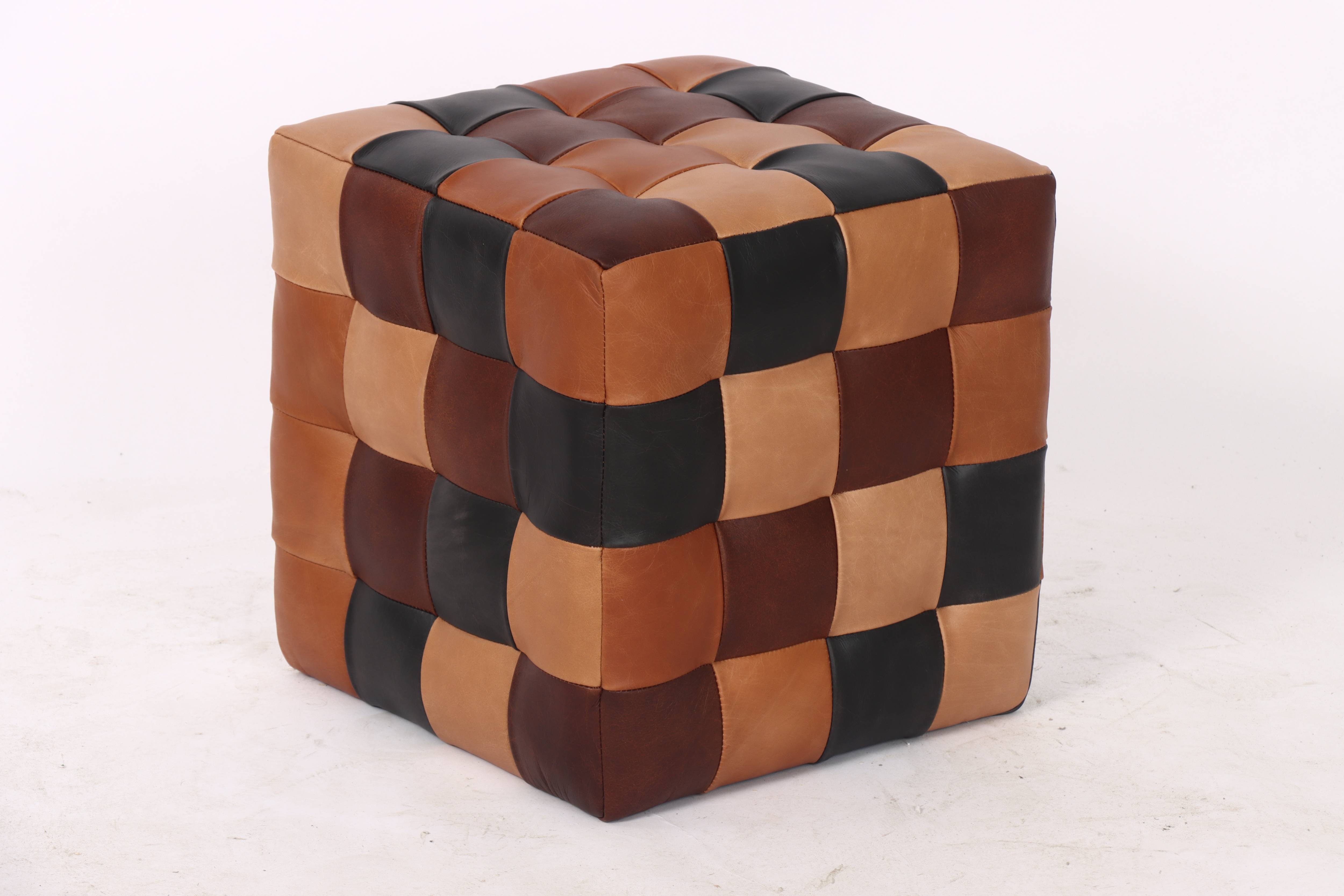 Cube Leather Ottoman, Multi colour 37.5x37.5x38.5 cm