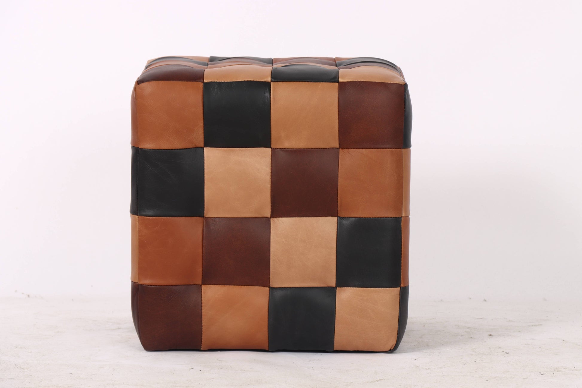 Cube Leather Ottoman, Multi colour 37.5x37.5x38.5 cm