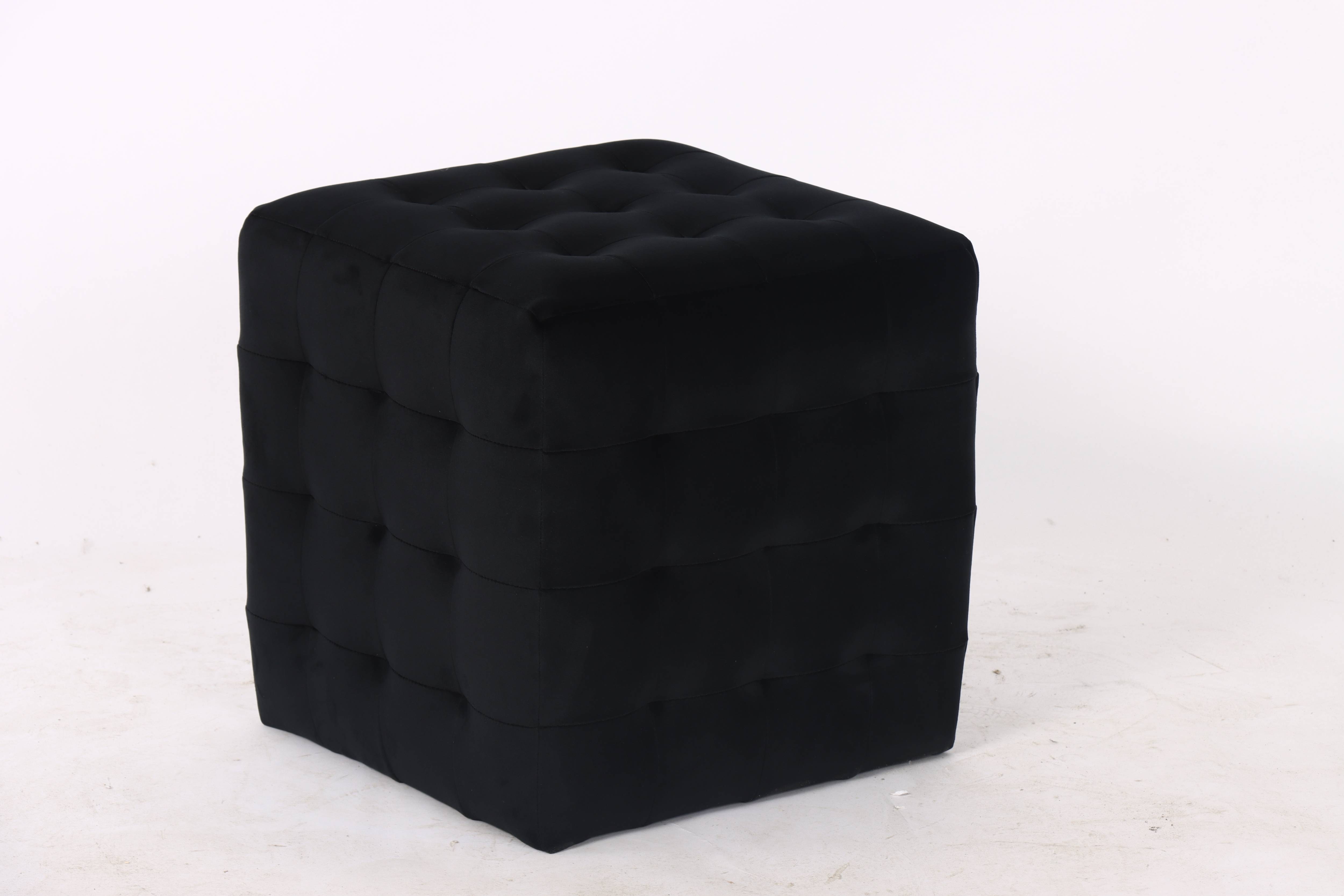Cube Velvet Ottoman, Black 37.5x37.5x38.5 cm