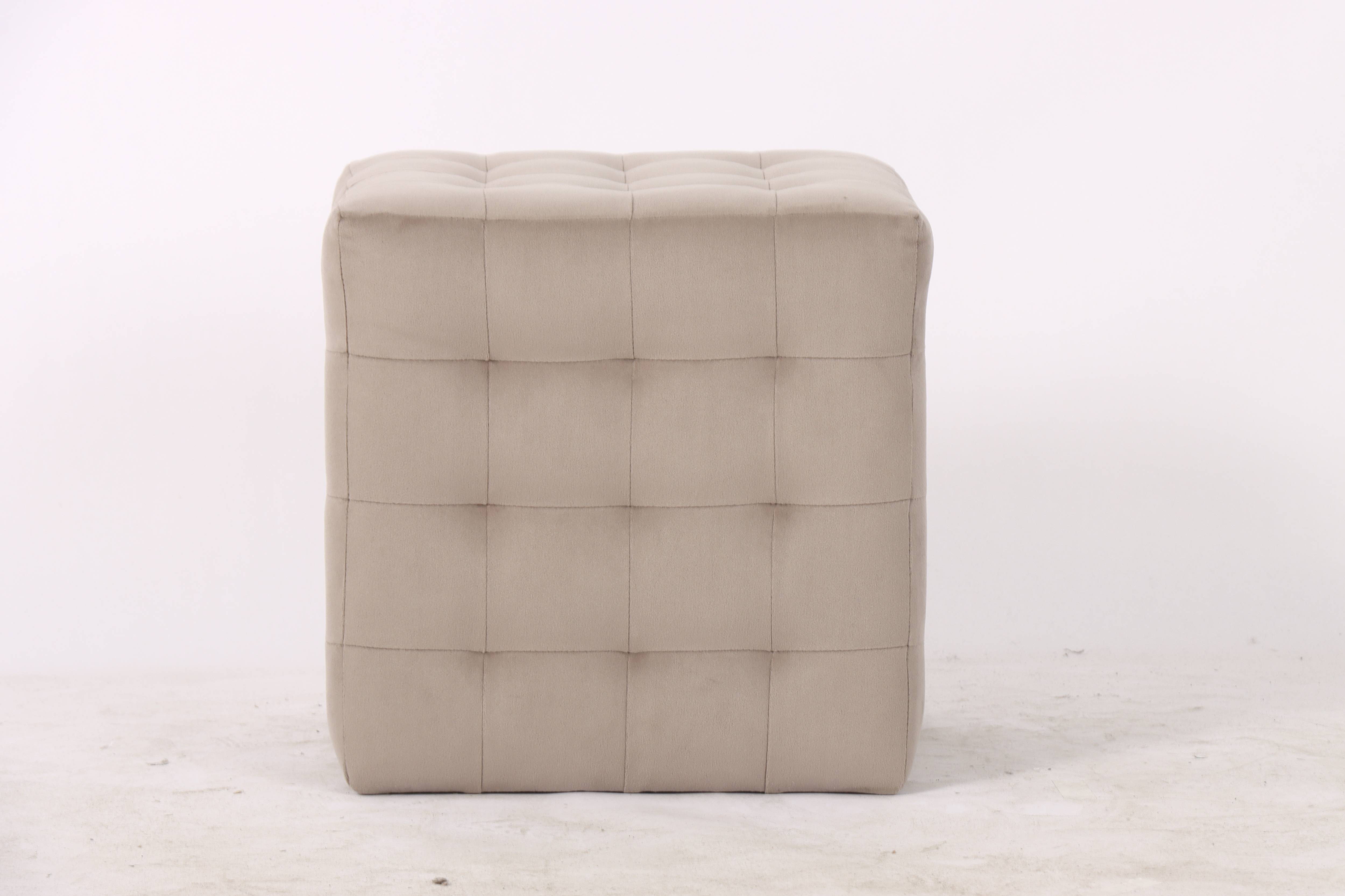 Cube Velvet Ottoman, Coastal Grey 37.5x37.5x38.5 cm