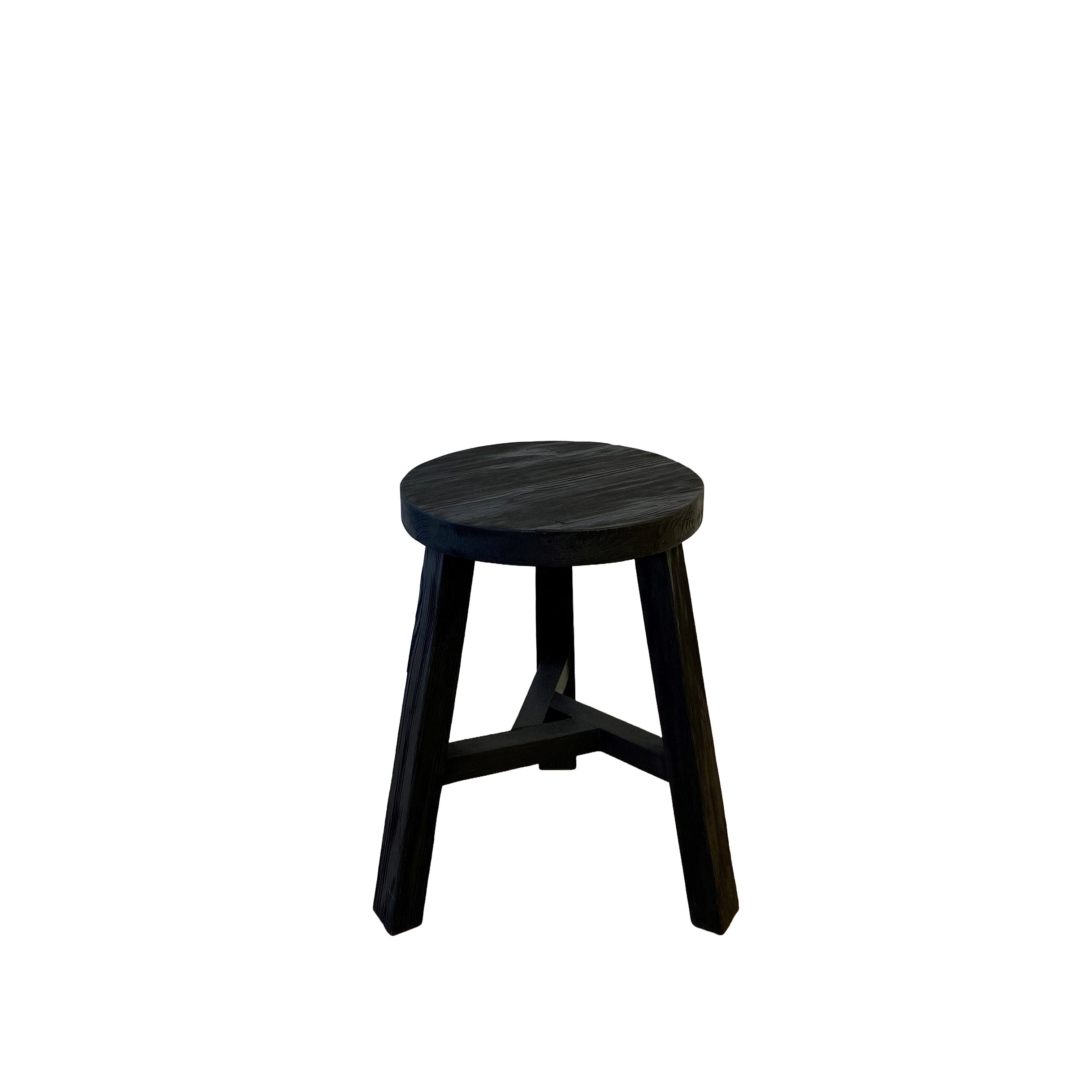 Reclaimed Wood Round Stool, Black 30x45 cm