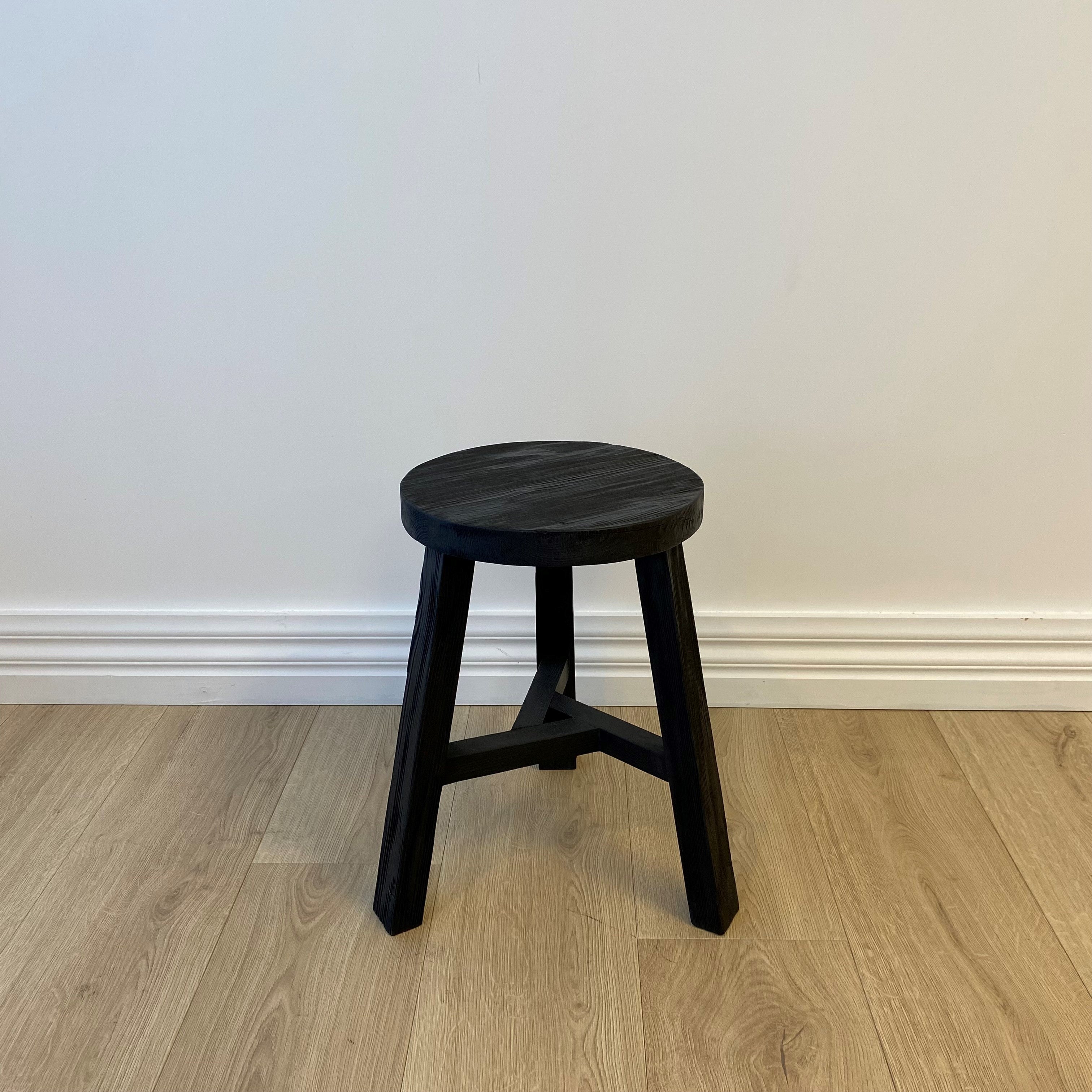 Reclaimed Wood Round Stool, Black 30x45 cm