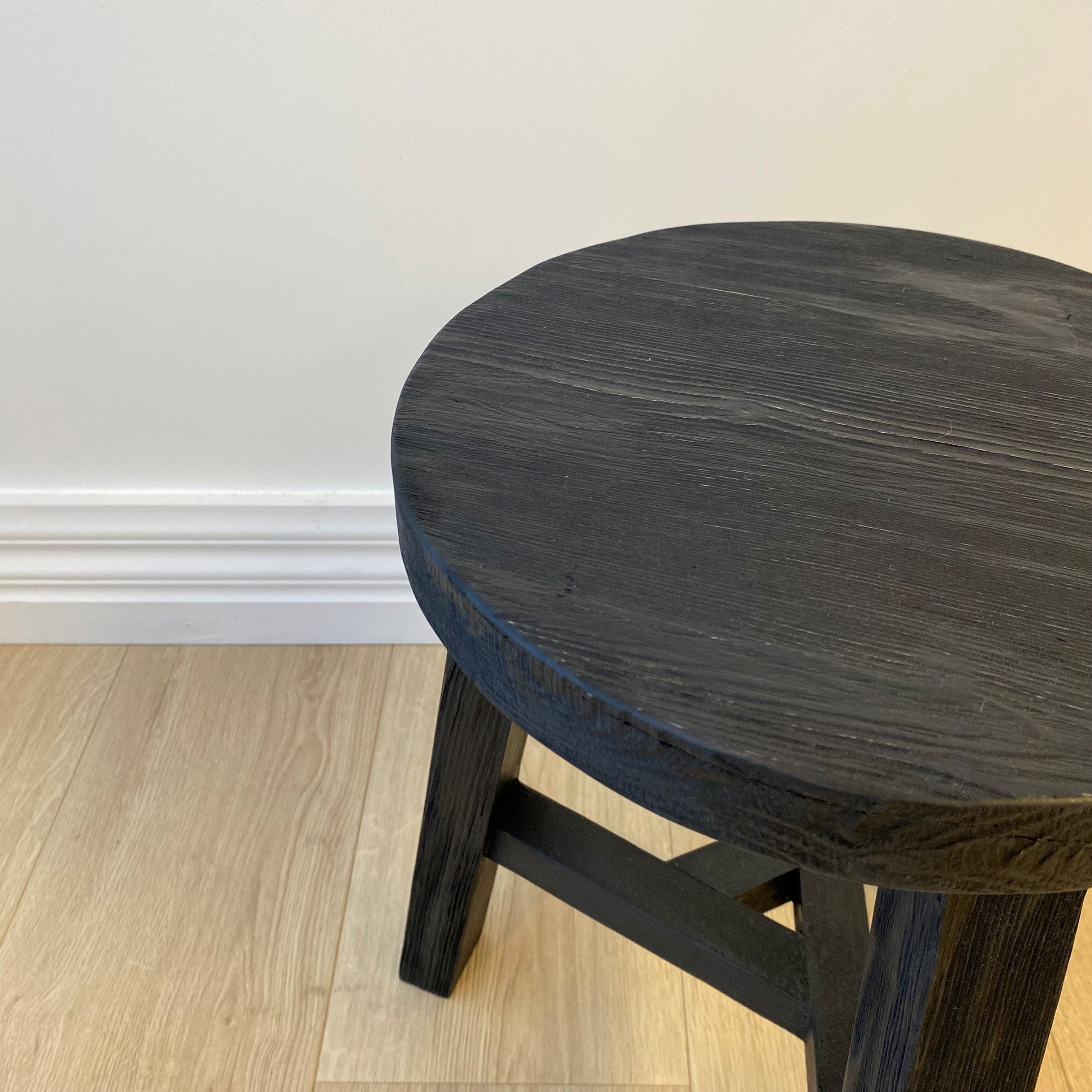 Reclaimed Wood Round Stool, Black 30x45 cm