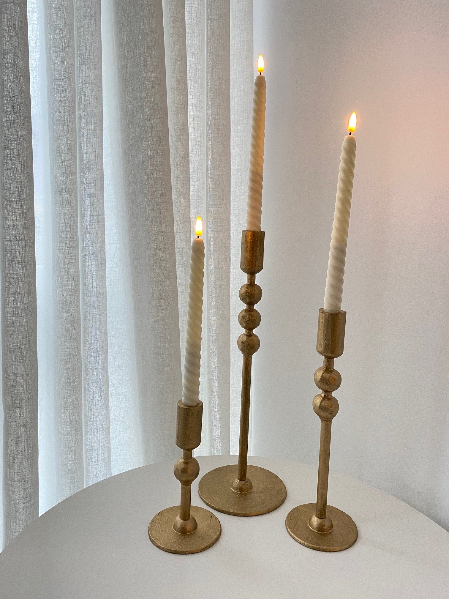 Silhouette Matt Gold Candle Stands, 3 pc