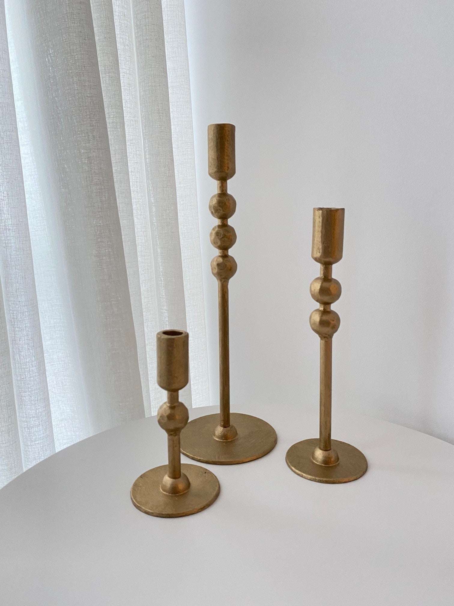 Silhouette Matt Gold Candle Stands, 3 pc