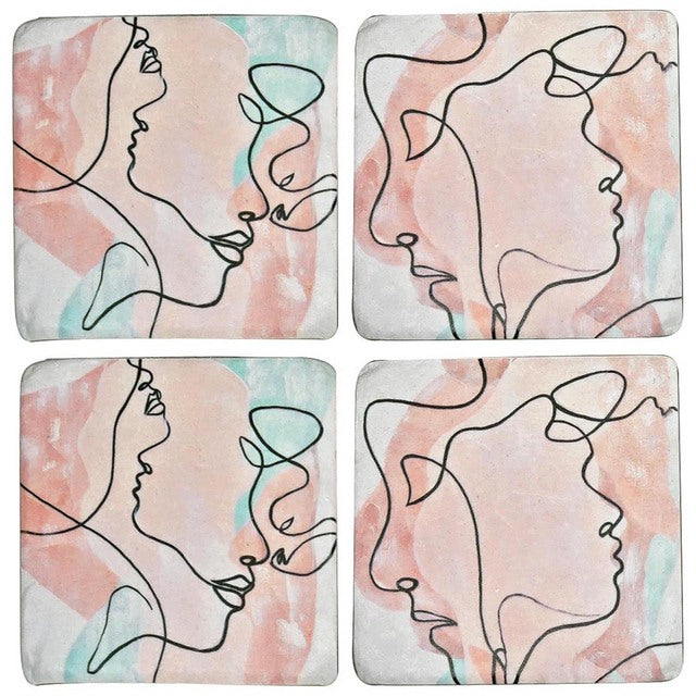 S/4 Abstract Face Resin Coasters 10x10cm 10x10 cm